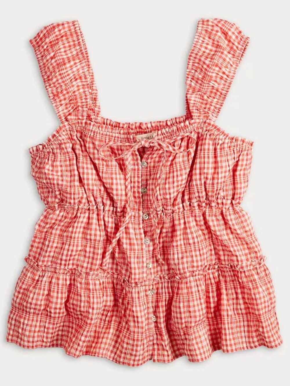 Red Gingham Tiered Tank Top with Decorative Front Tie
